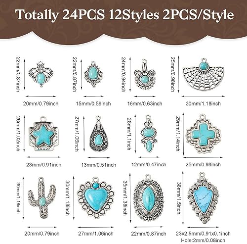 Vista 68 de FASHEWELRY 16 piezas de aretes de turquesa de estilo tibetano, joyería occidental redonda plana, joyería occidental, colgantes de piedras preciosas