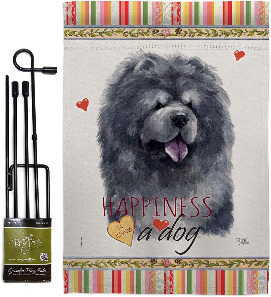 Black Chow Happiness Garden Flag Set Wall Holder Animals Dog Puppy Spoiled Paw Canine Fur Pet Nature Farm Animal Creature Small Decorative Gift Yard House Banner Double-Sided Made In USA 13 X 18.5