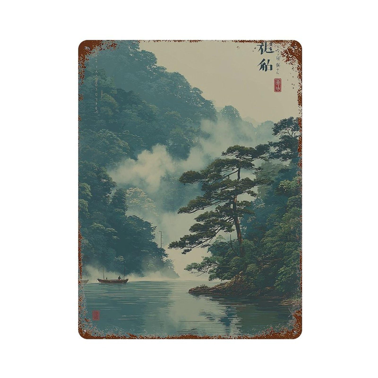 xiaoxiaoshen Misty Mountain River Serene Landscape Modern Nature Wall Decor Art Metal Tin Poster Modern Home Decor Art Home Bar Shop Decorations Vintage Sign 40x30cm
