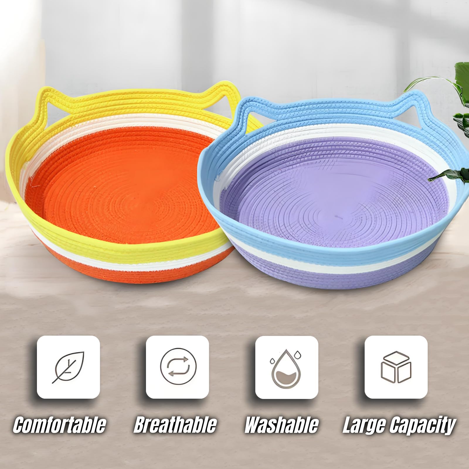 Tokaneit Lavable Cesta Trenzada para Gatos, Lavable Verano Cat Basket, Cama de Gatos para Dormir, Cozy Cama Gato, Diseño Simple Suave Y Fuerte Cuatro Estaciones Universales Camas de Gatose Mascota
