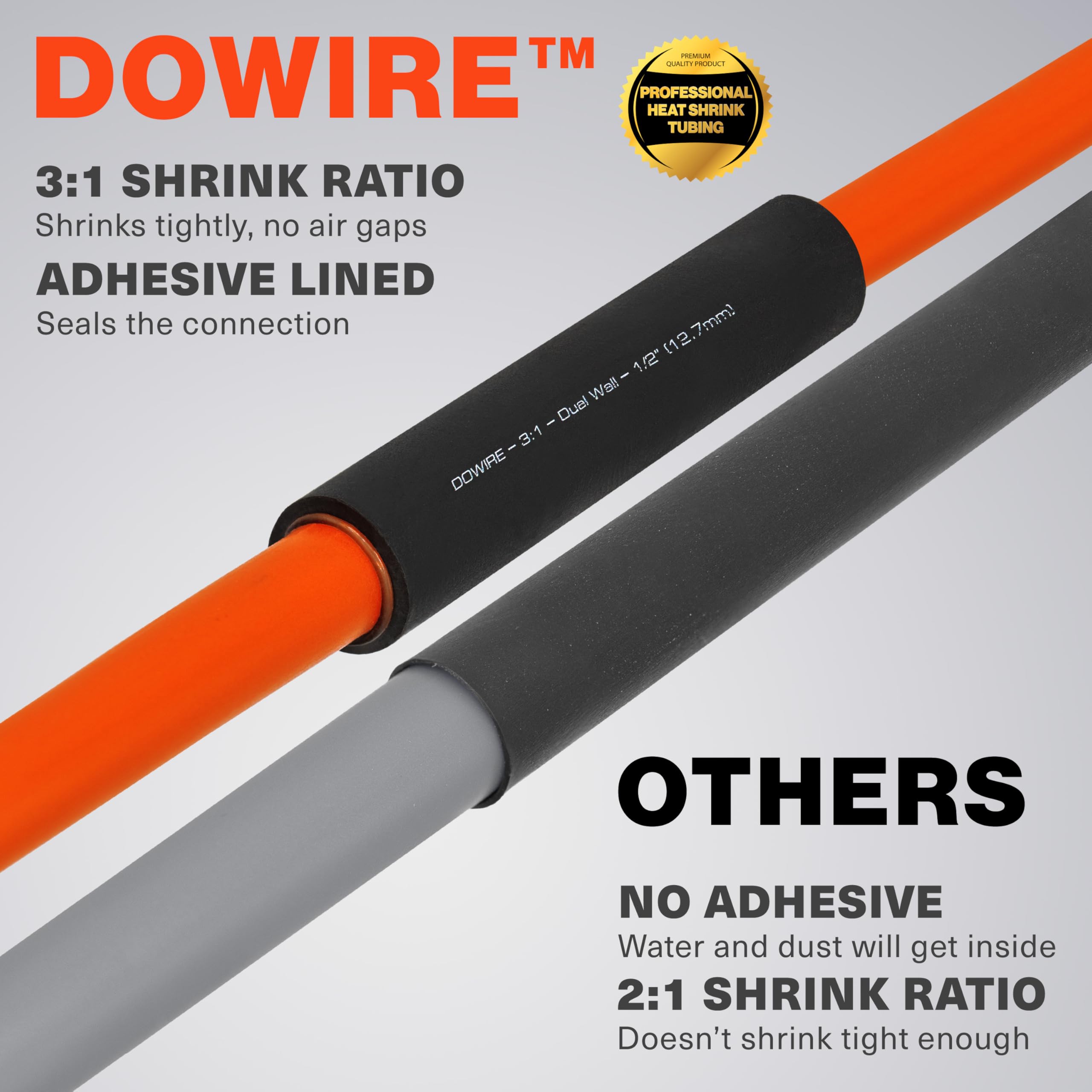Dowire Guaina termorestringente 3/32", con rivestimento adesivo, rapporto 3:1, tubo termoretraibile impermeabile di grado marino, tubo termoretraibile, nero, 15,2 m
