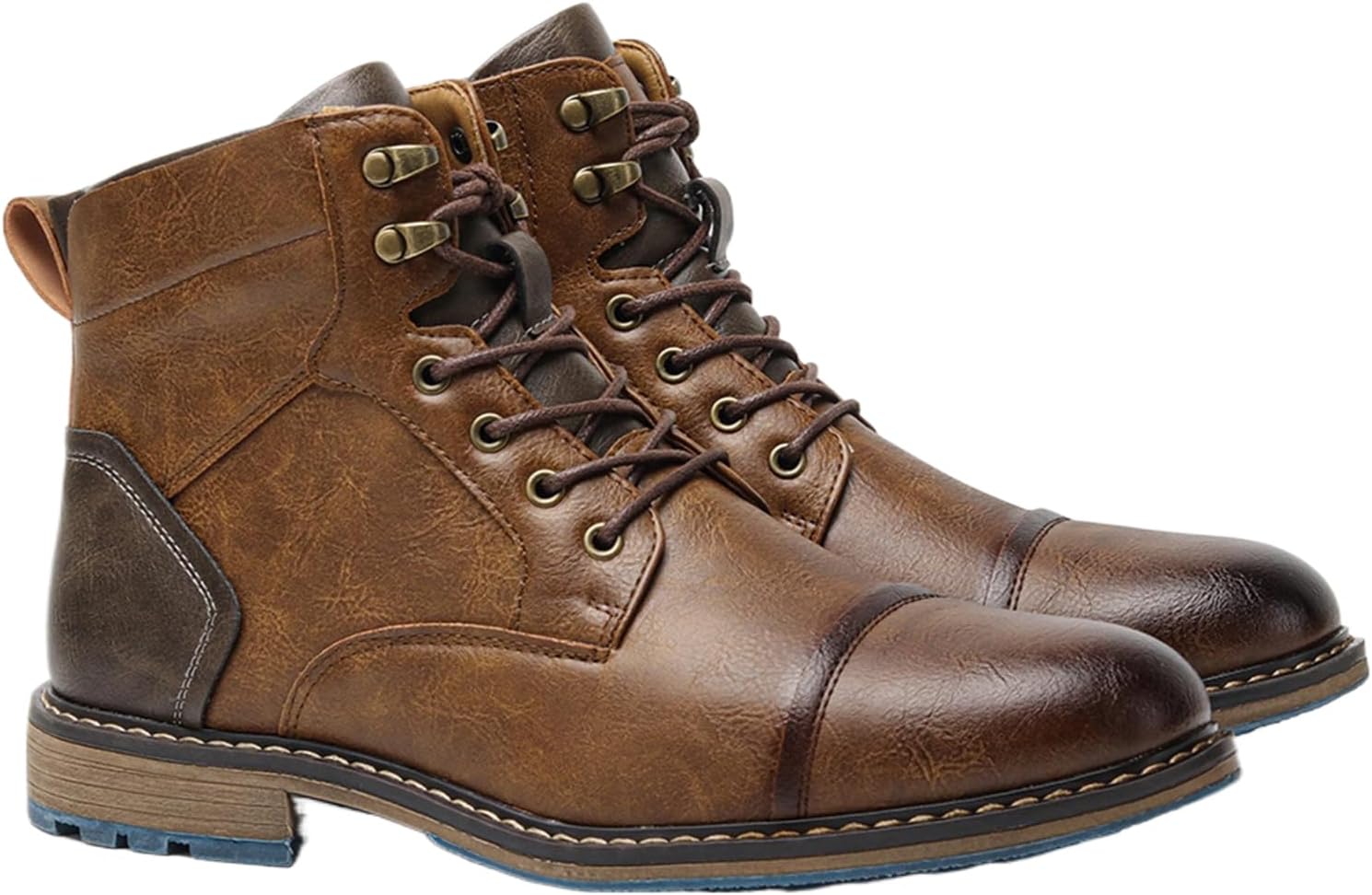 Men's Colorblock Leather Lace-Up Chuka Boots Retro Pointed Toe Low Heel Comfortable Non-Slip Casual Fashion Ankle Boots For Business Office Formal Occasions Daily Trip Driving Dating Party Activities