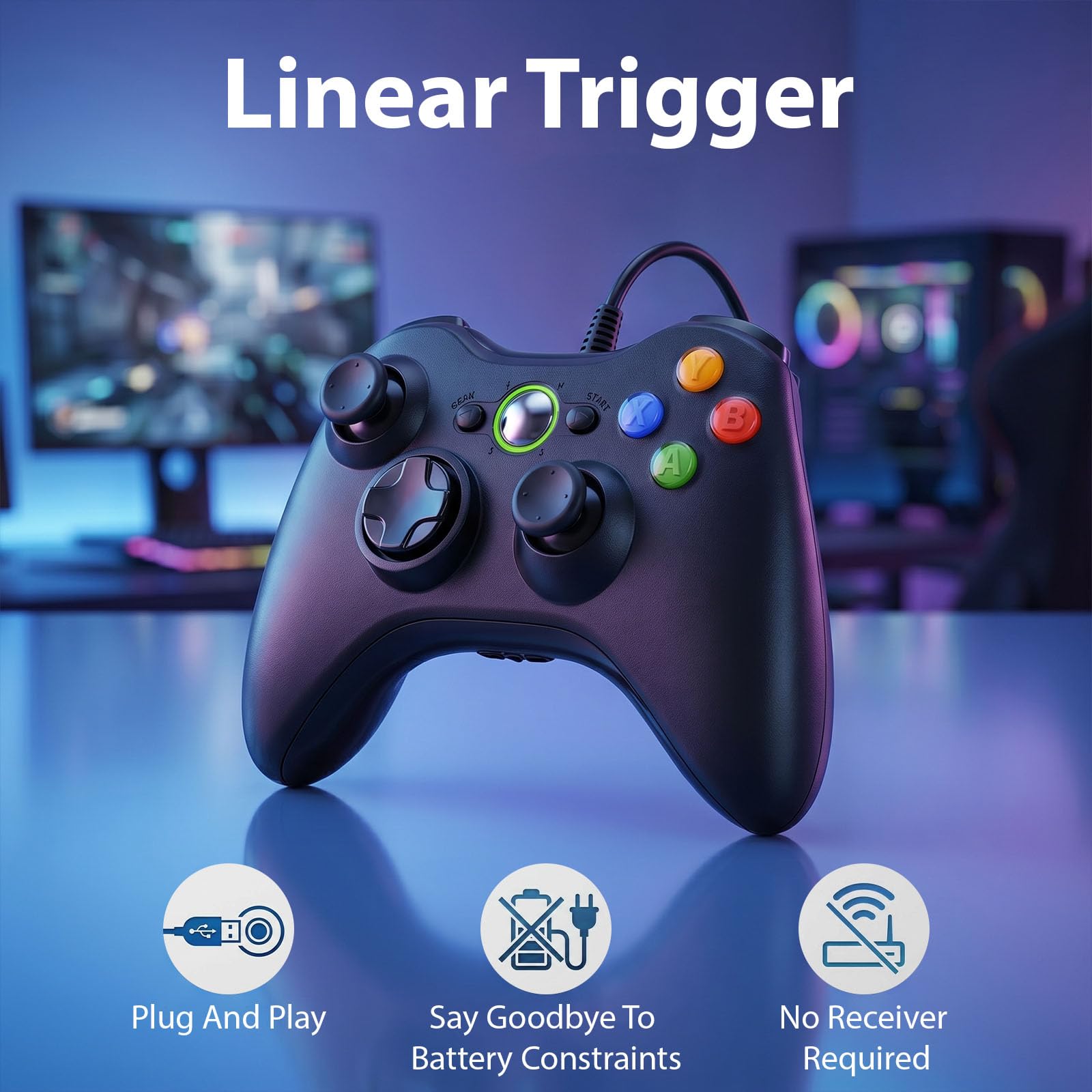Vexnaro 2 per Controller Compatibile con Xbox 360 Confezione, Joystick Ergonomico und Dual Vibration, Controllo Preciso, Gamepad USB con Cavo, Compatibile con Windows XP/7/8/10