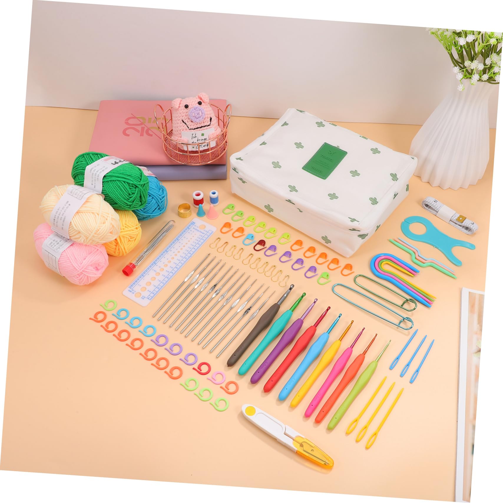 SEWOART Kit Uncinetto per Principianti Completo con Ferri Filati Colorati Segnapunti e Nastro Inclusa Borsa per Trasporto