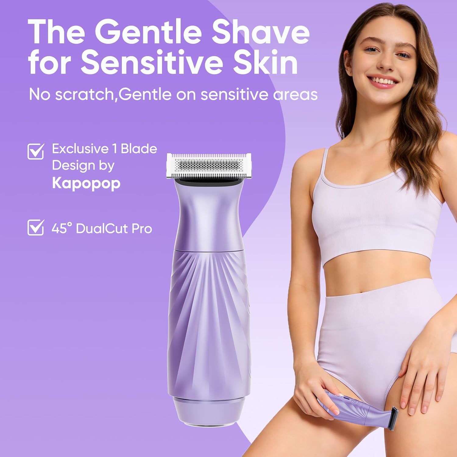 New Designed for Sensitive Skin Painless 2-in-1 Bikini Trimmer for Women,Dual Heads Electric Shaver & Razor for Body Pubic Underarm&Facial Hair,IPX7 Waterproof,Rechargeable Cordless Razor - Image 2