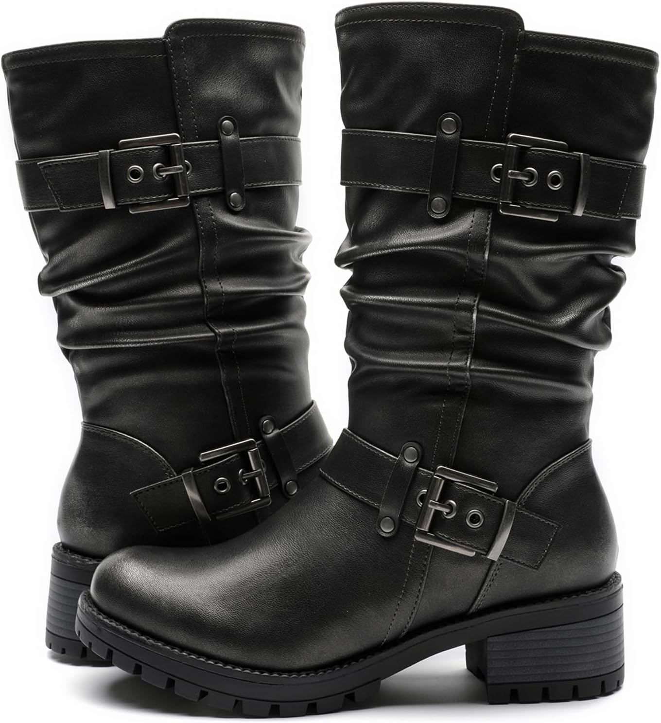 GLOBALWIN Women's Mid Calf Dress Boots Biker Motorcycle Riding Boots Women For Women