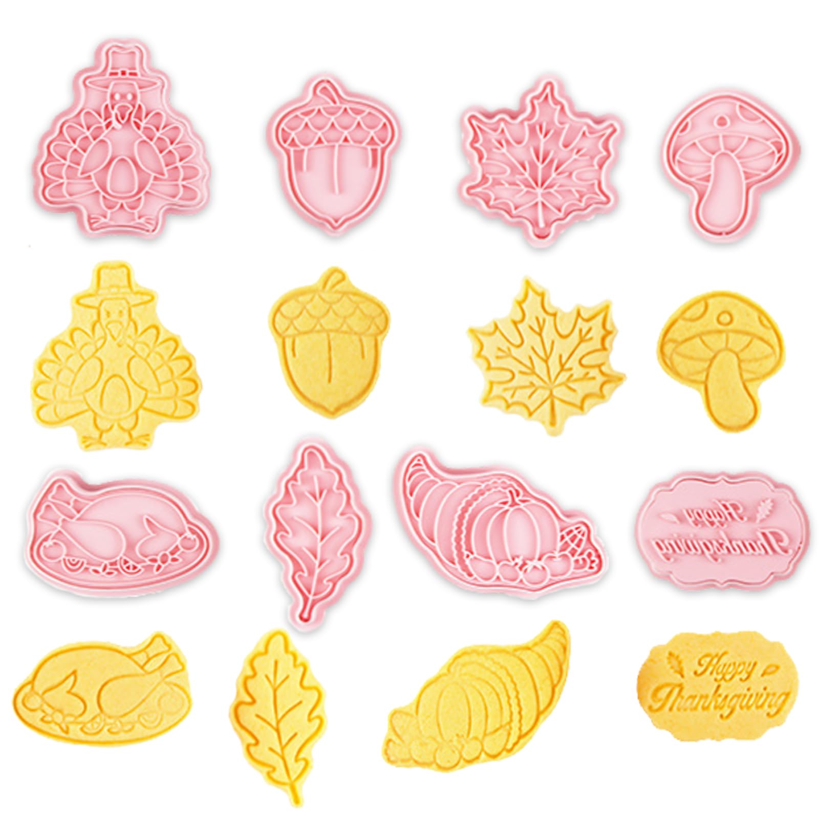 8 Pcs Thanksgiving Cookie Cutter Set, Thanksgiving Cookie Cutters and Stamps, 3D Cookie Stamps DIY Press Molds Raised Design, for Fall Thanksgiving Day Baking Supplies