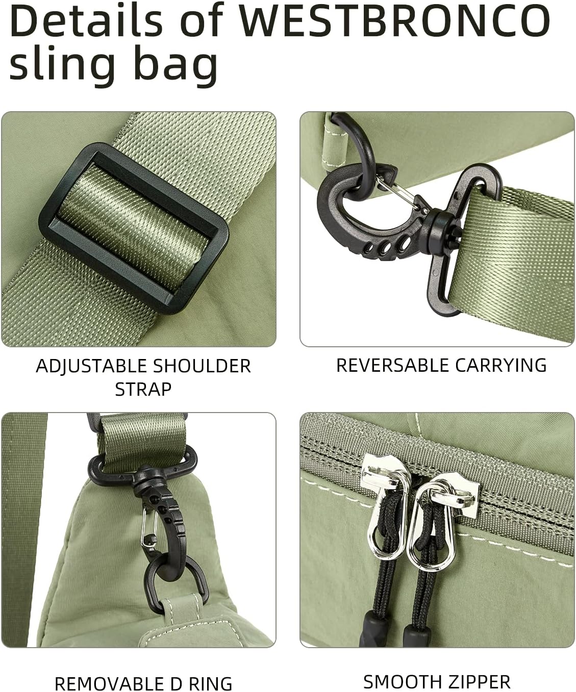 WESTBRONCO Small Sling Bag for Women Nylon Crossbody Sling Backpck Lightweight for Travel Casual Daily - Image 5