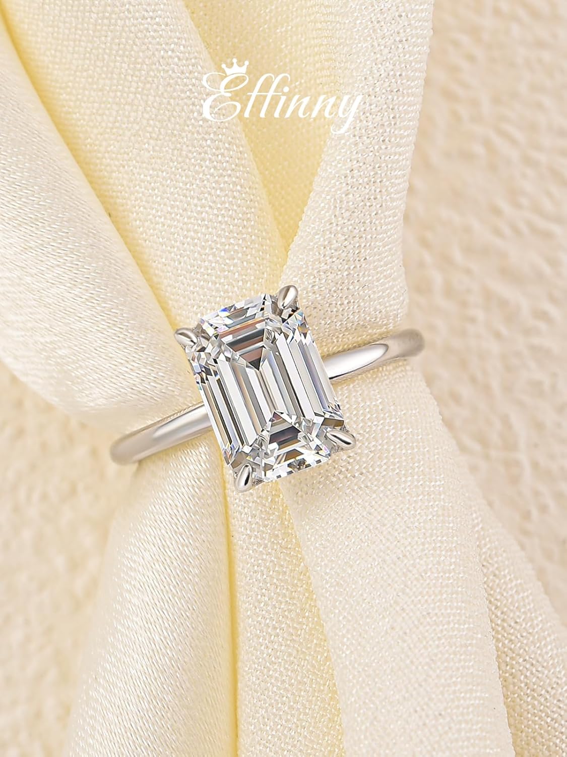 3.5ct Solitaire Elongated Emerald Cut Engagement Ring for Women,925 Silver Promise Ring - Image 2