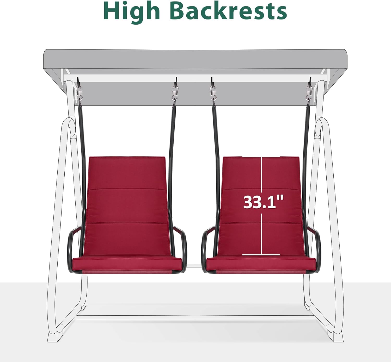 MCombo 2 Person Porch Swing Chair, Outdoor Glider Chair with High Backrest, Independent Swing Sets for Backyard, Garden, 4376 (Burgundy)