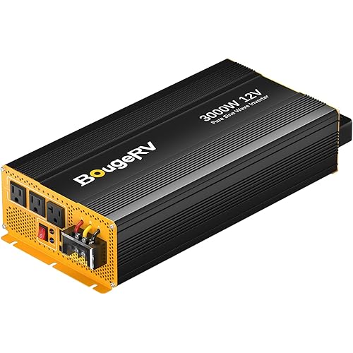 BougeRV 3000W Pure Sine Wave Inverter, Convert 12V DC to 120V/110V AC, Fully 3000W Output, Built-in BT for BougeRV APP, Wired Remote Controller, Off-Grid Solar System, RV, Home Backup Power