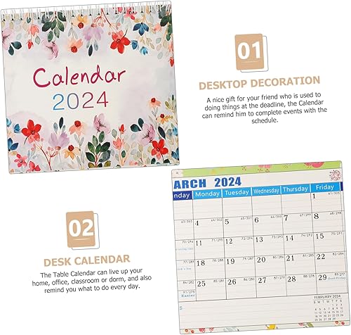 Miniatura 6 de KALLORY Calendario de escritorio 2024, calendario de trabajo, calendario anual, calendario de año nuevo, 12 meses, calendario de escritorio, nota,