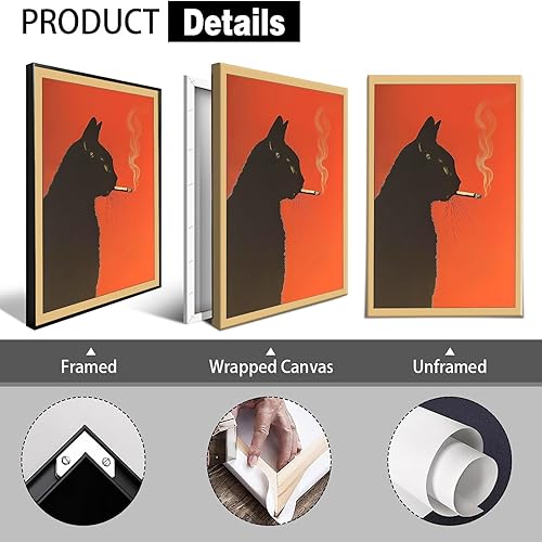 Miniatura 2 de Pósteres de lienzo retro para fumar con gatos negros, vintage, divertido, arte de pared de cigarrillos de animales, extravagante, peculiar, genial,