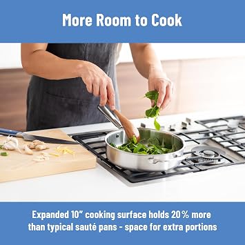 Misen 5-Ply Stainless Steel Saute Pan with Lid - Versatile, Durable, Dishwasher and Oven Safe - Even Heating, Ergonoic Stay-Cool Handle - For Searing, Braising, and More - 3 QT