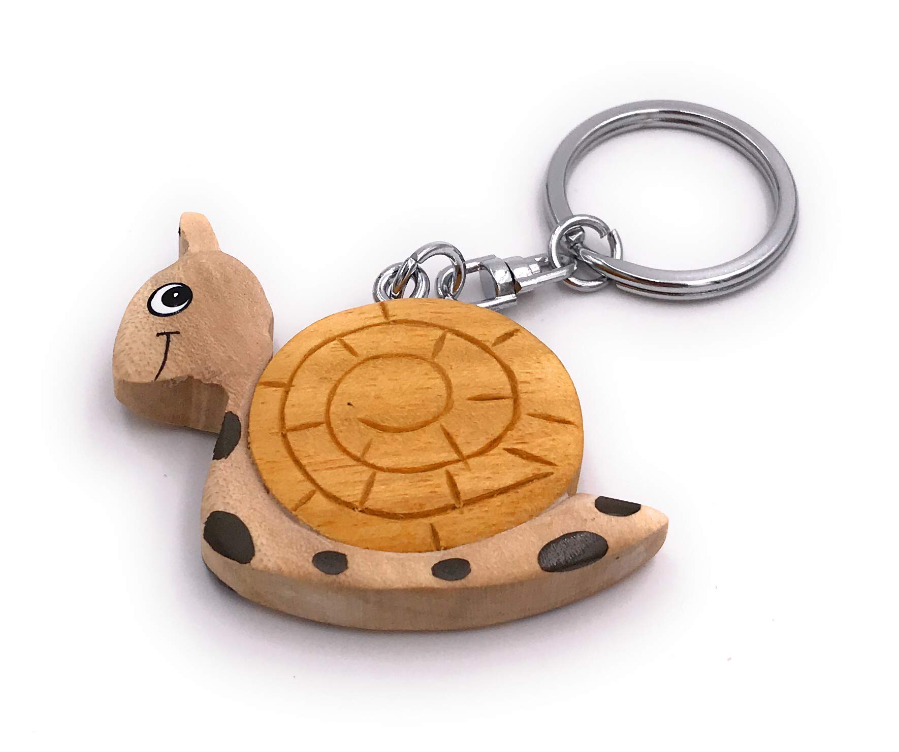 Onwomania Wooden keychain snail yellow house reptile mollusk animal pendant charm