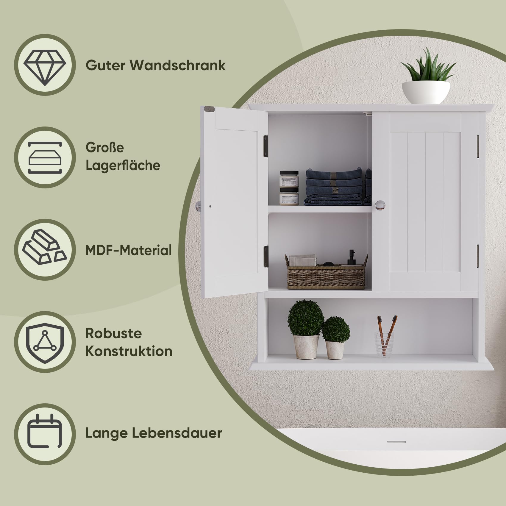 Smuxee Weißer Badezimmerkabinett Wandmontage mit 2 Türen & 5 verstellbaren Regalen, Medizinschrank für Engen Raum, Over-the-Toiletten-Schrank für Badezimmer/Waschküche/Küche