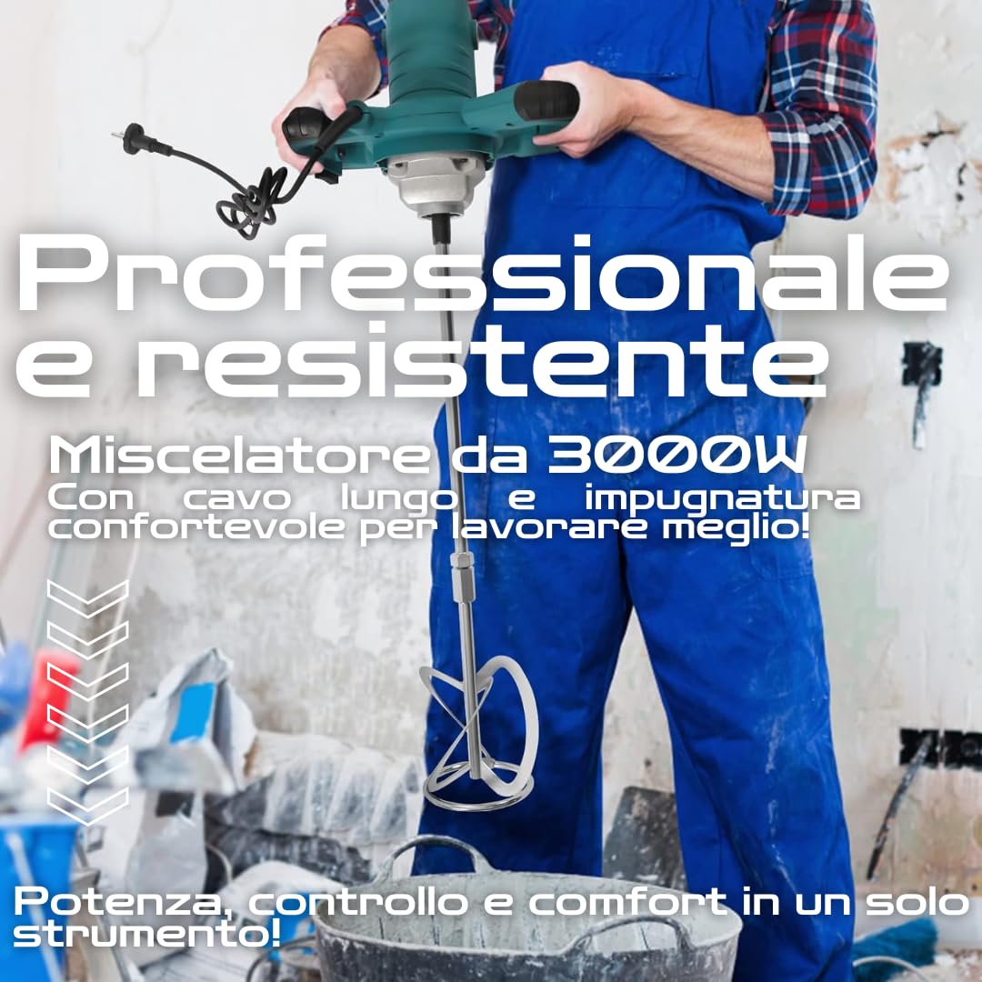 Miscelatore per Malta e Cemento con 6 Velocità, Agitatore Mescolatore Professionale con Attacco M14 per Malta, Colla, Pittura - DE ROSA SHOP
