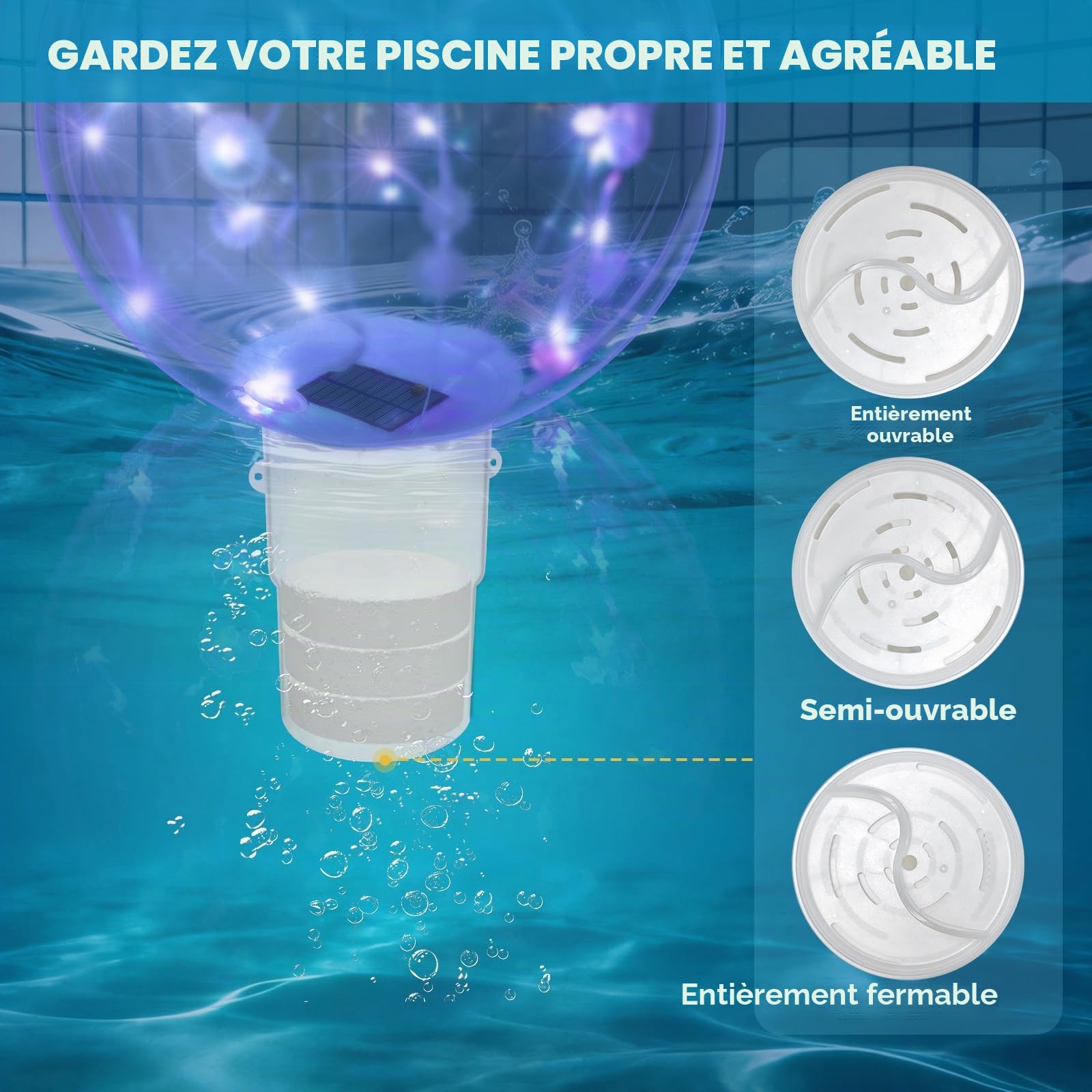 Lampe Flottante Solaire LED,Ø36cm Flotteur De Chlore De Piscine avec Lumière Solaires,Étanche Boule Lumineuse Couleurs Changeantes Boule Diffuseur Chlore Piscines pour Étang Jardin Fête