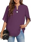 Funlingo Chemises casuales manches courtes pour femmes de l'été Col V Chiffon Robe Blouse Tops