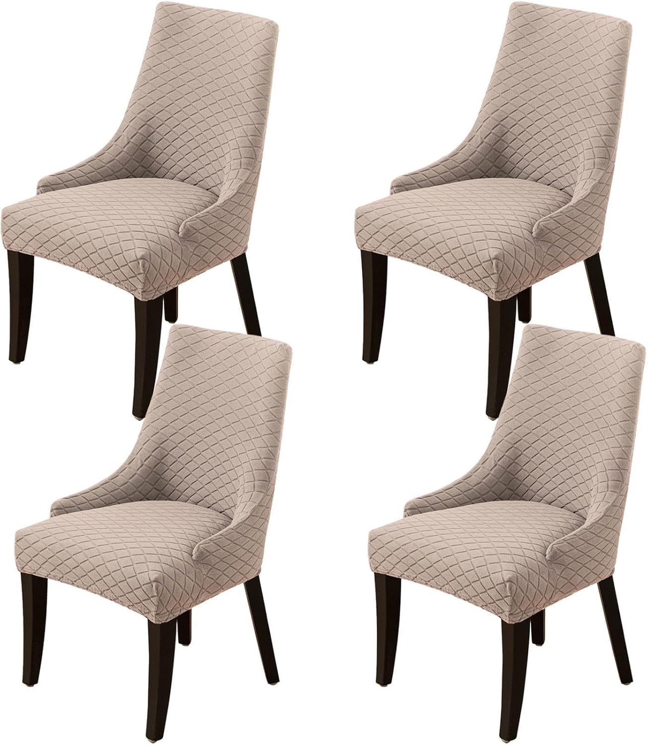 HACLEN Wingback Side Chair Slipcovers Set of 2 4 6, Stretch Wingback Chair Cover Washable Dining Chair Covers Removable Sloping Armchair Cover (Khaki,Set of 4)