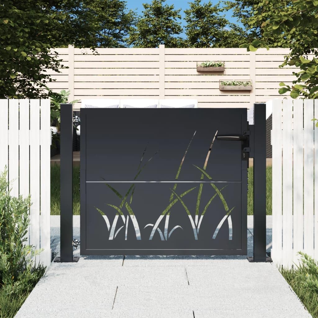 Myheimly Garden Gate Garden Door with Grass Design Lockable Yard Gate Entrance Gate for Garden Patio Gate Fence Gate Garden Gate Steel Garden Gate Style A 105 x 80 cm