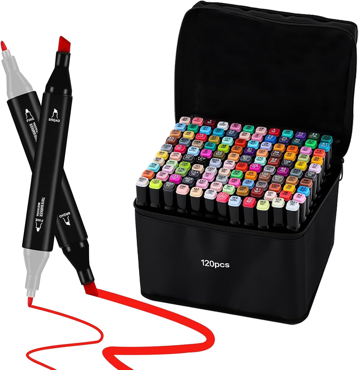 120 Colors Dual Tip Alcohol Markers, Dual Tips Art Markers, Permanent Sketch Marker Set for Adults Coloring, Painting, Sketching, Illustrations