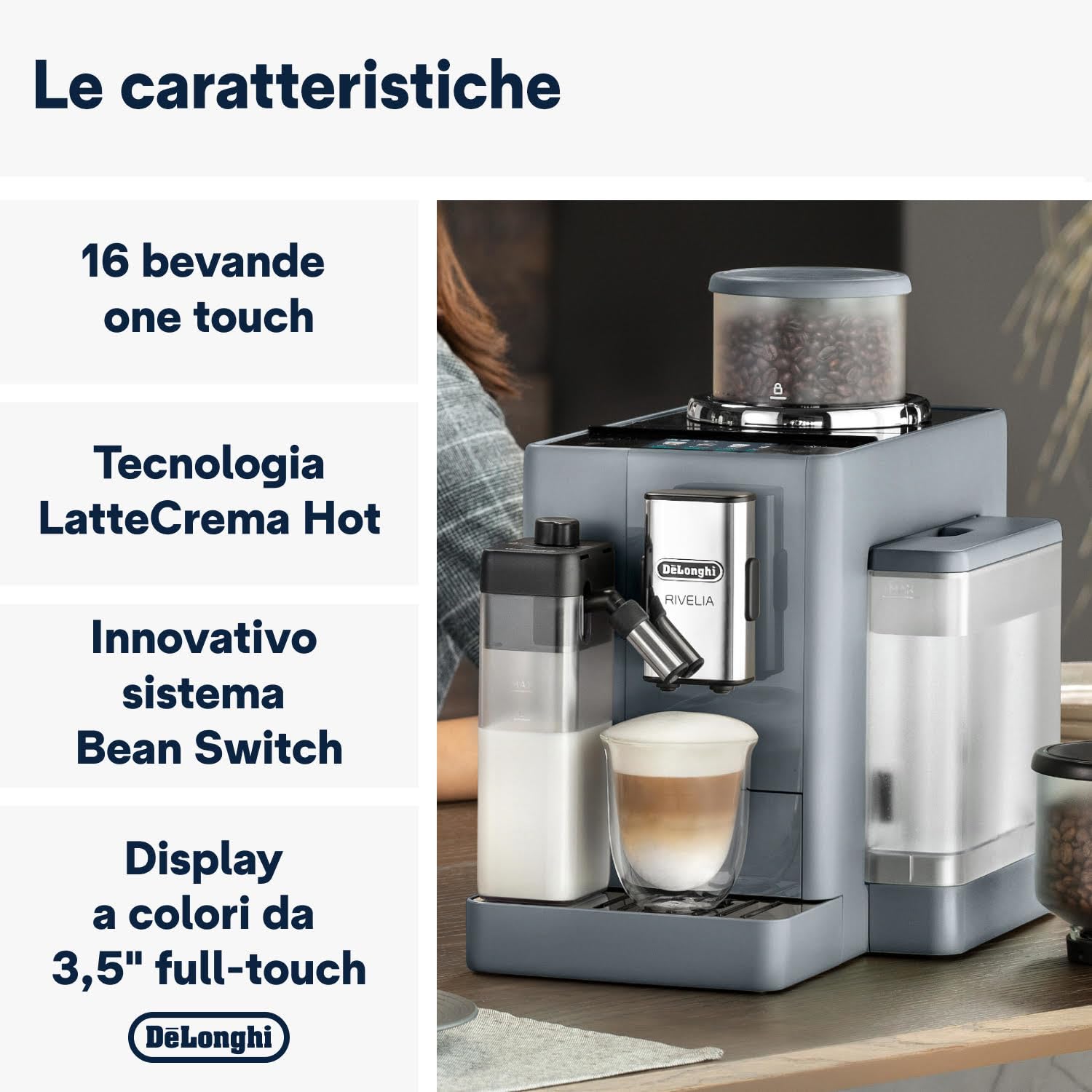 DeLonghi Rivelia Cafetera Superautomática con Depósito de Leche 19 Bares Gris
