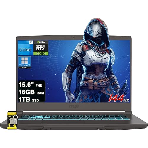 msi Thin 15 Gaming Laptop 15.6" FHD IPS 144Hz Intel 8-core i5-13420H (> i7-12650H) 16GB RAM 1TB SSD GeForce RTX 4050 USB-C Backlit Wi-Fi6E Win11Pro ICP Hub