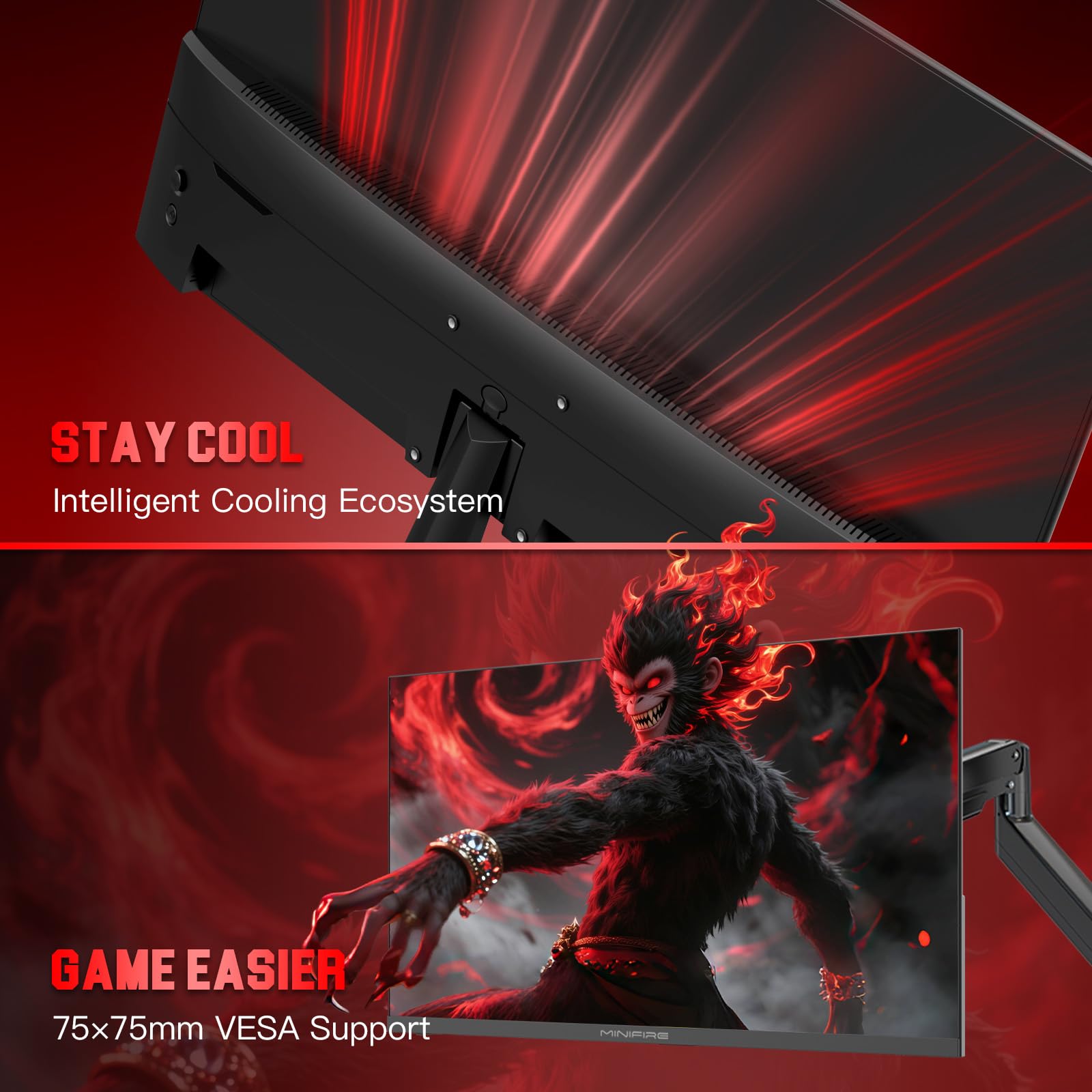 Minifire Monitor de juegos FHD de 24,5 pulgadas, 200 Hz, 1 ms con panel Fast IPS, monitor de PC 1080P para juegos con AMD Free Sync, 120% sRGB, certificación alemana Eye Care | HDMI 2.0 x 2 y DP 1.4 x