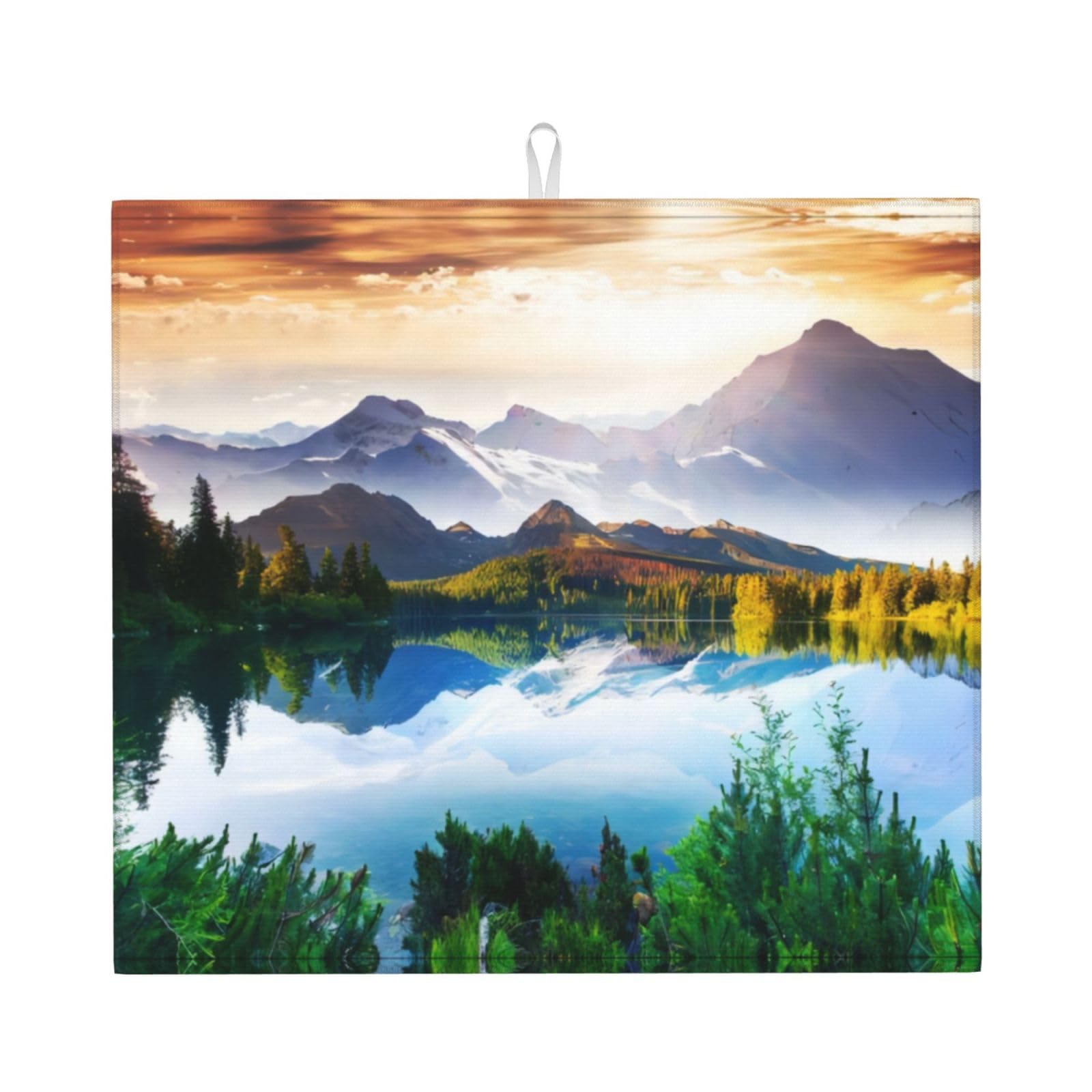 YYHHAOFA Mountain Lake View Sunny Day Nature Prints Kitchen Drying Mat – Highly Absorbent Microfiber Throw, Non-Slip Counter Cover for Dishes, Fade-Resistant Print & Appliance Protection