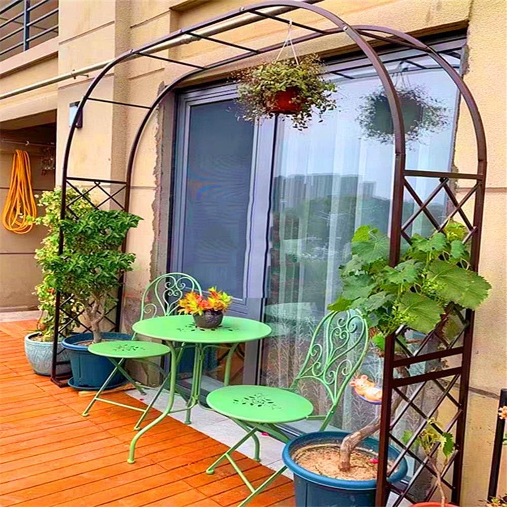 Metal Garden Arch Rose Arbor with Base Climbing Plant Support Trellis Arch,Wide 55''-146'' Heavy Duty Garden Arbors(Brown,110'' W x 98'' H)