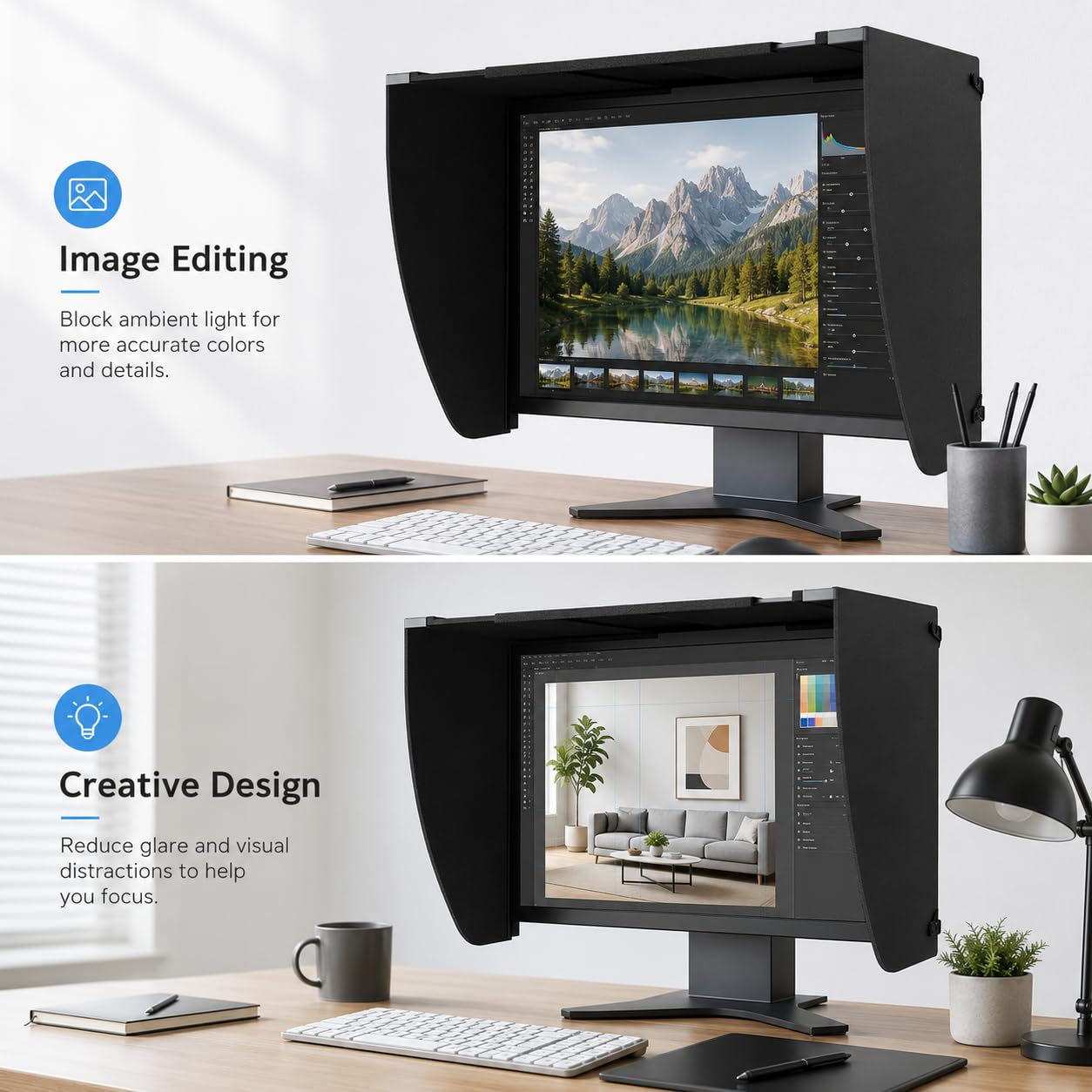 Computer-Monitor-Sonnenschutz, verstellbarer Blendschutz mit faltbaren Seitenteilen für Büro- und Gaming-Bildschirme von 43,2 bis 71,1 cm (17 bis 28 Zoll)