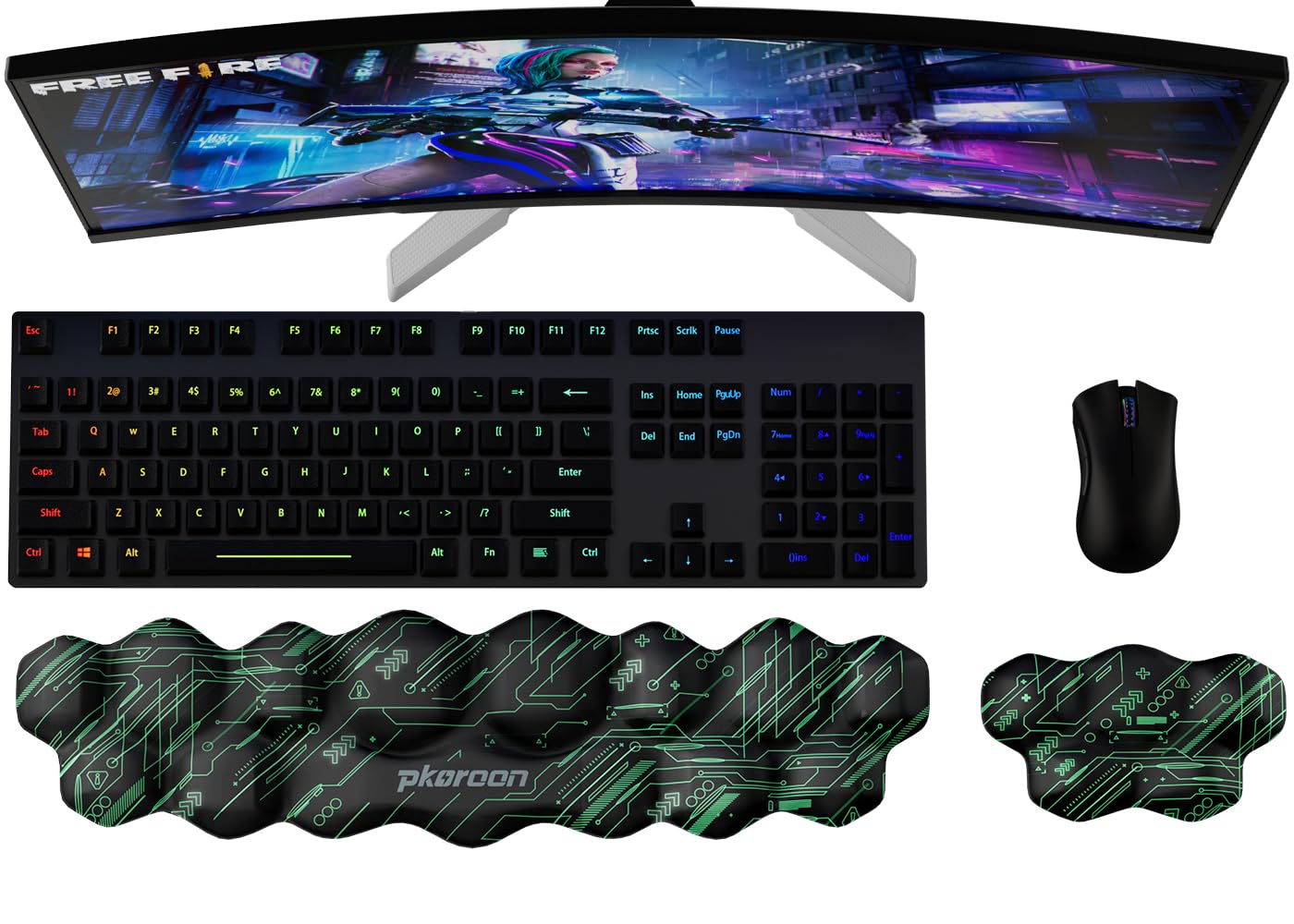 pkoroon Wrist Rest for Keyboard and Mouse, Gaming Keyboard Wrist Rest Set with Memory Foam Non-Slip Base, Ergonomic Wrist Rest for Computer Keyboard for Typing Pain Relief, Office, Laptop, PC (Green)