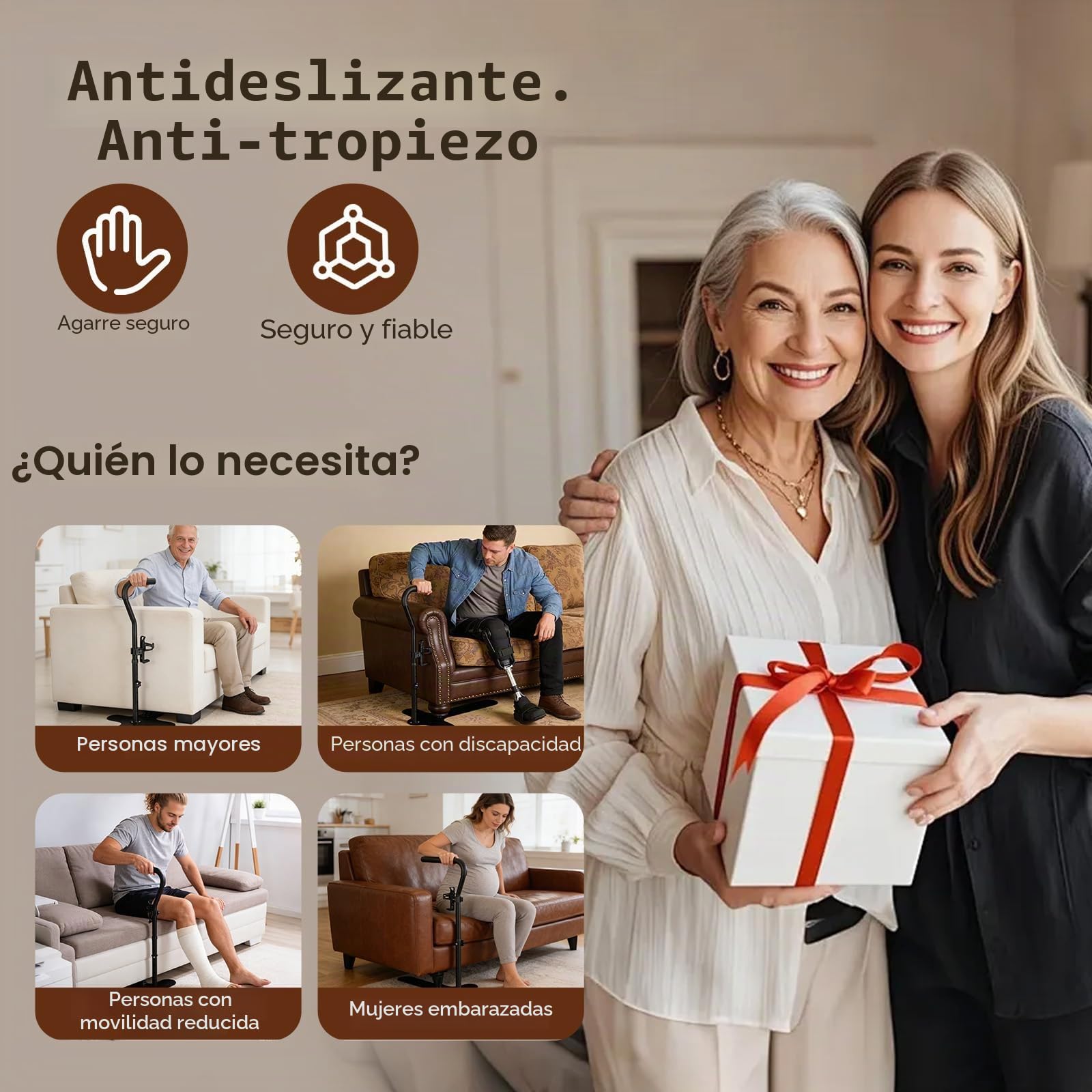 Ayuda Para Levantarse, Ayuda Para Levantarse En Sofá Con Escalera Seguridad Y Barra Apoyo Con Portavasos Altura Ajustable (62-87 Cm) Para SofáS Y Sillas Asistencia a Personas con Discapacidad