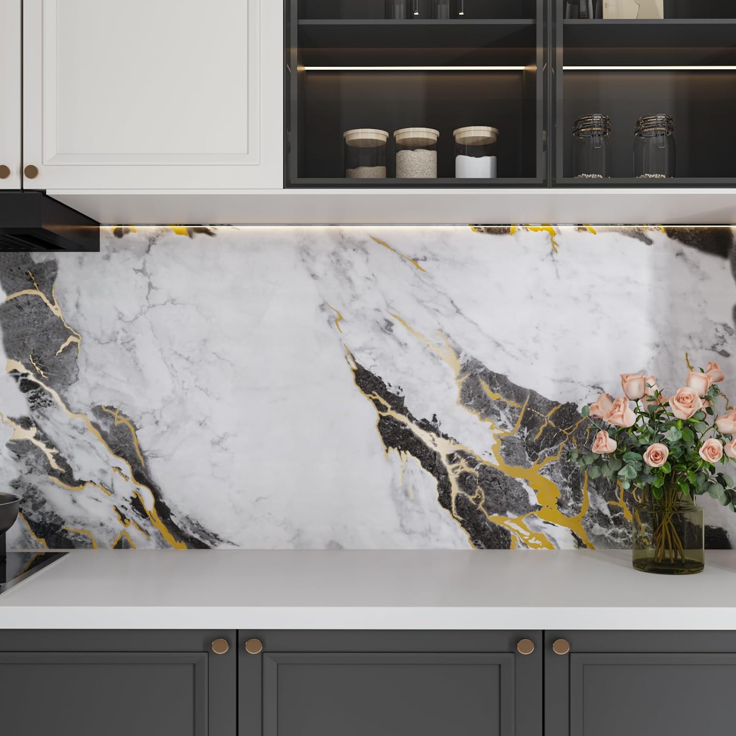 White Gold Gray Marble Contact Paper Peel and Stick Countertops Modern Removable Marble Wallpaper Vinyl Wrap for Table Desk Bathroom Waterproof Self Adhesive Counter Top Cover 11.8"x118"