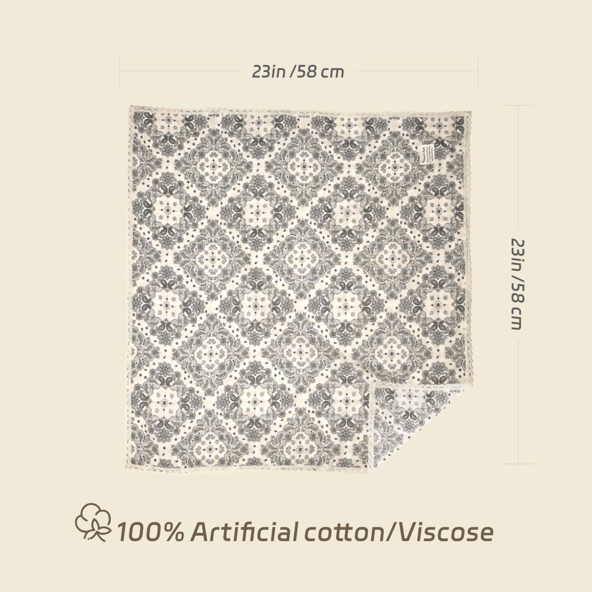 CHHIICC Cotton Bandana for Women Men, Soft Cotton Like Lace Headband,Head Scarf,Protective Coverage, Square Head Scarf Handkerchirf 100% Viscose 23 X 23 Inch