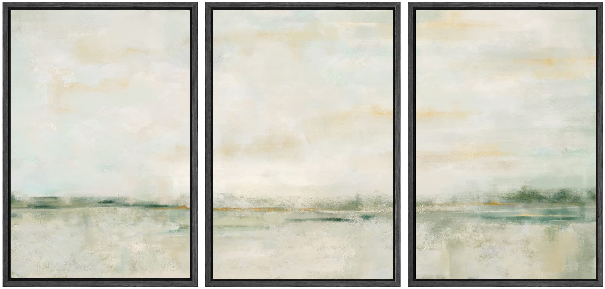 SIGNWIN Framed Canvas Print Wall Art Set Grunge Tan Green Pastel Landscape Shapes Abstract Illustrations Modern Art Decorative Nordic Calm/Zen for