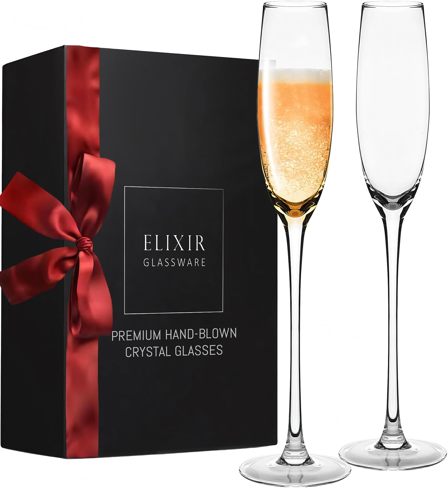 ELIXIR GLASSWARE Champagne Flutes - 5 oz - Set of 2 Crystal Glass Flutes, Hand Blown Edge Champagne Glasses - Premium Crystal Champagne Glasses - Prosecco Wine Flute, Mimosa Glasses, Bar Glassware
