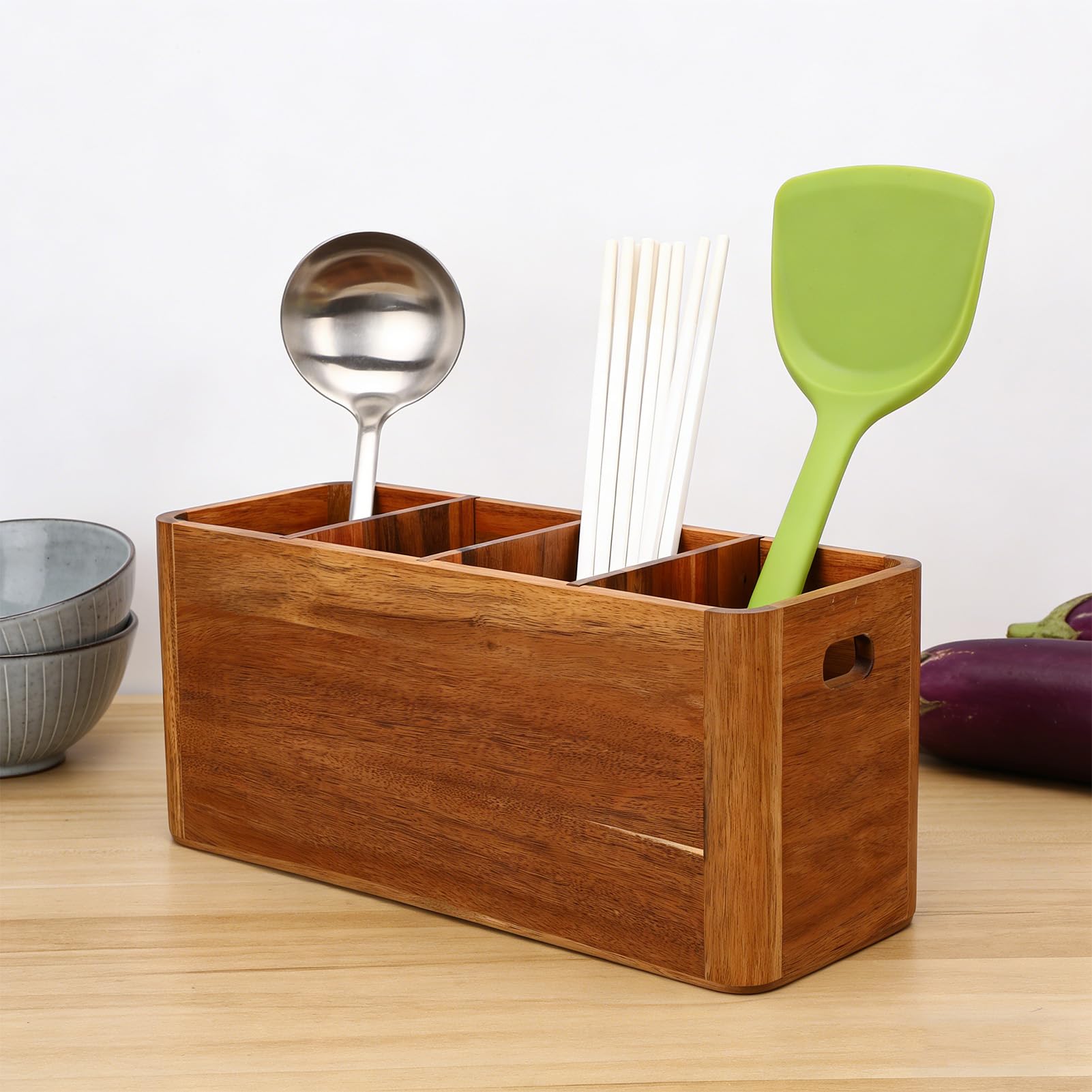 Topiky Soporte de Madera Rústica para Cubiertos, Diseño Decorativo para Banquetes, Reuniones, Espacio de Cocina Organizado
