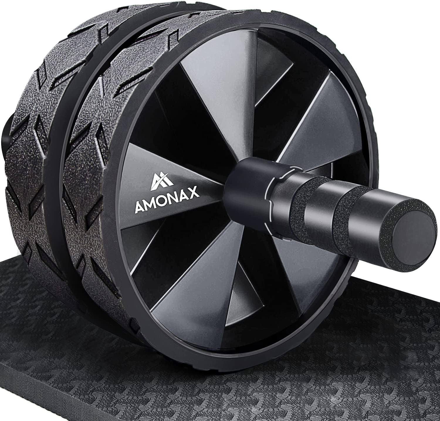 Amonax Convertible Ab Wheel Roller with Large Knee Mat for Core Abs Rollout Exercise, Double Wheel Set with Dual Fitness Strength Training Modes at Gym or Home