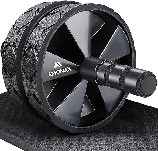 Amonax - Rodillo de rueda para abdominales con alfombrilla grande para ejercitar abdominales, doble rueda con modos de entrenamiento de fuerza dual en el gimnasio en casa