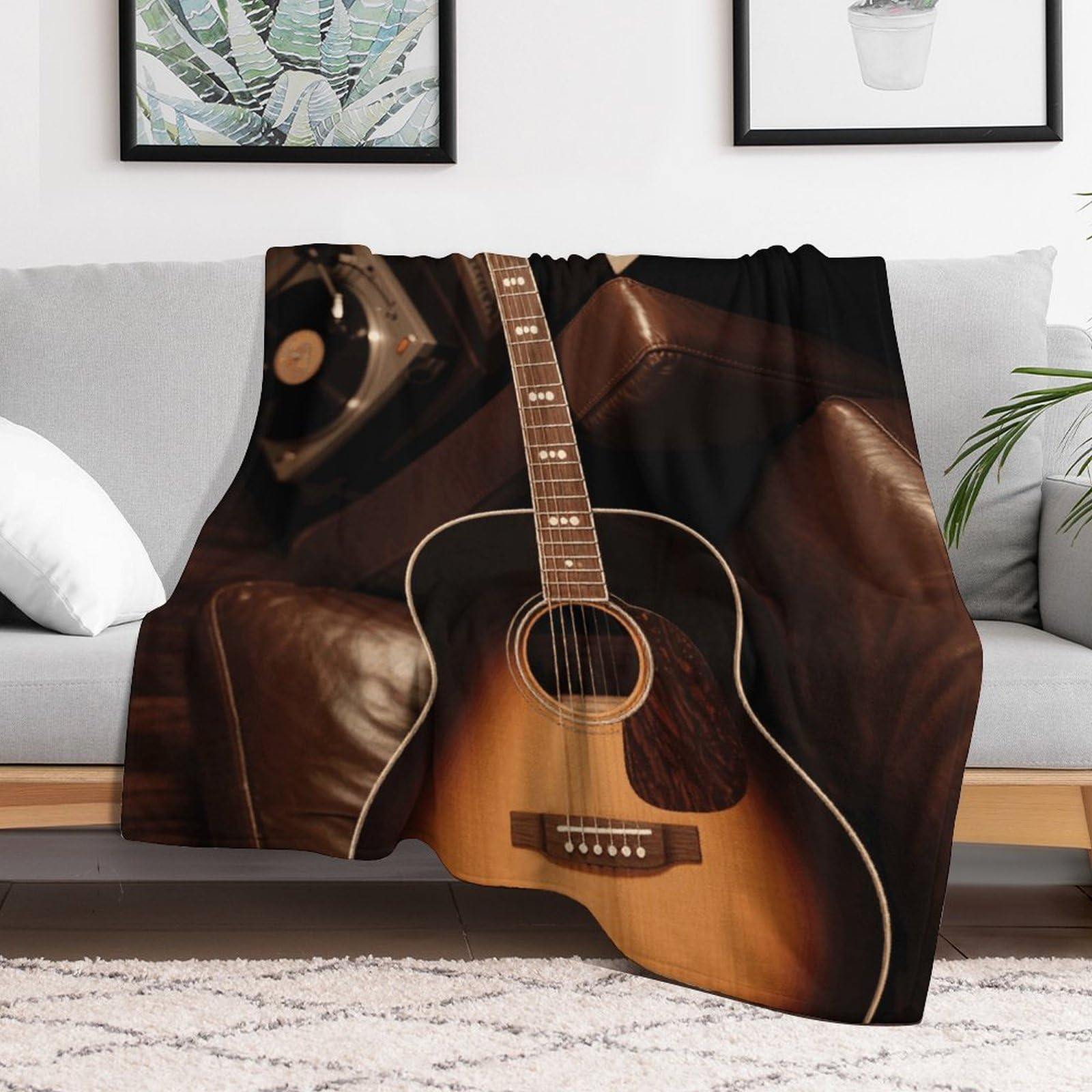 Custom Musical Guitar Blanket Lightweight Flannel Fleece Throw for Couch Sofa Bed Luxury Soft Cozy Plush Lap Bedtime Blanket for All Seasons Bedroom Home Decor Gifts 50x60