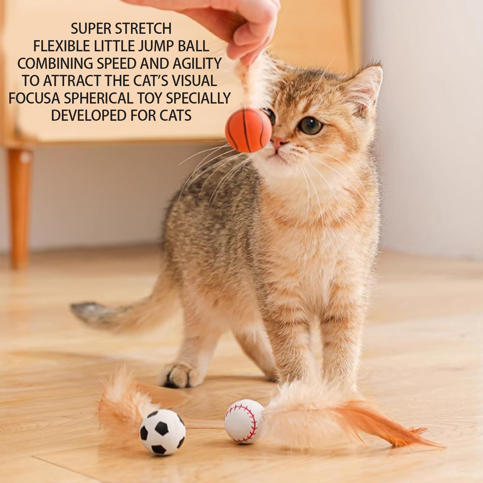 3 Palline Rimbalzanti Con Piume Per Gatti - Giocattoli Interattivi Per Giochi Interni Ed Esterni - Foto 7