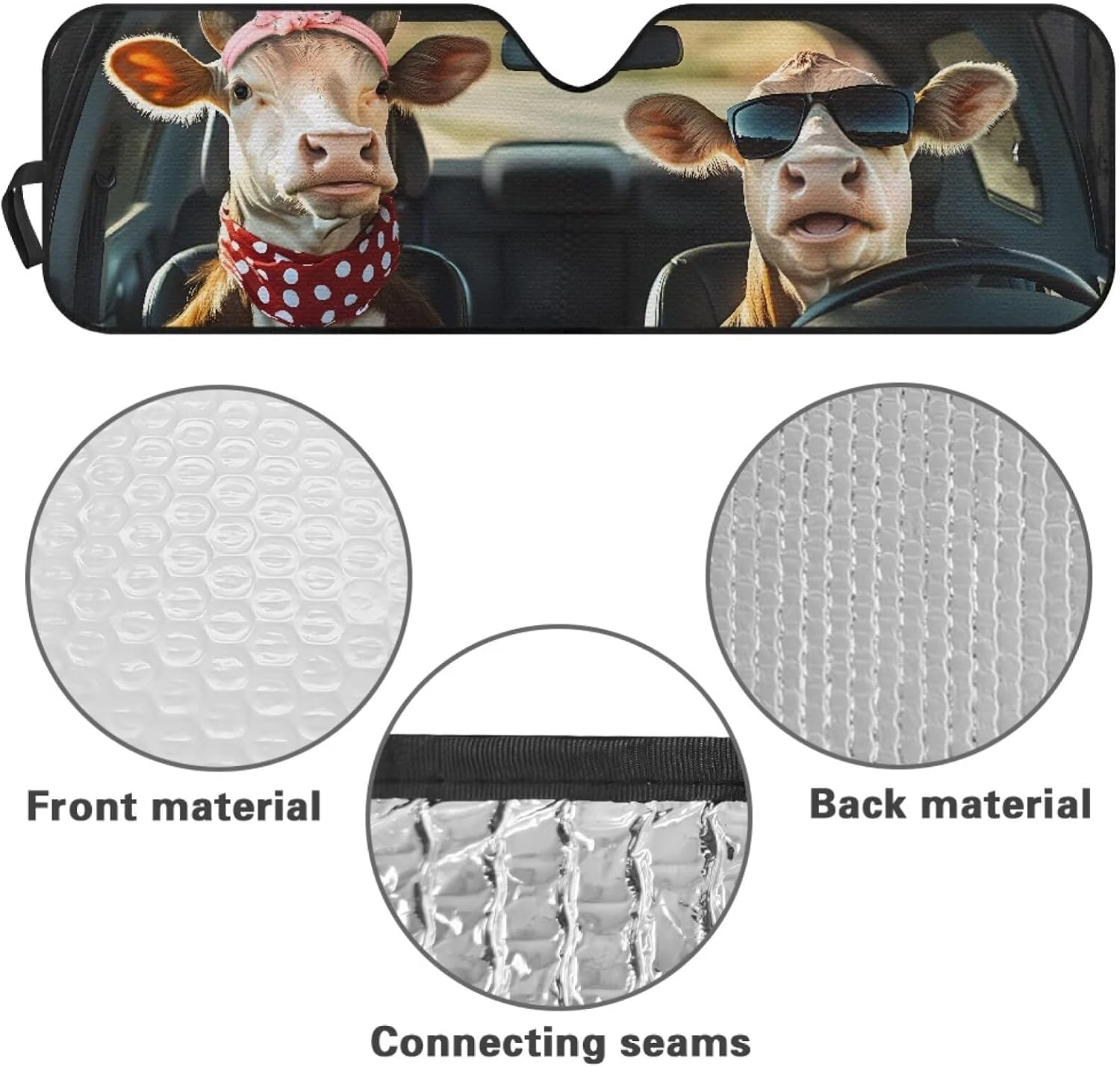 Tupalatus Windshield Sunshade, Cow Design Sun Visor for UV Rays & Heat Protection, Suitable for Wrangler, Compass, Gladiator & Renegade, Accessories for Jeep Wrangler 52.95 x 16.14 inches