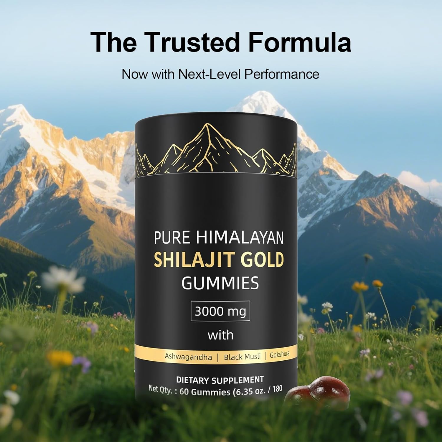 Shilajit Gummies, Pure Himalayan Shilajit Gummies Gold, Rich in Ashwagandha, Gokshura, Fulvic Acid & 85+ Trace Minerals, Suitable for Men and Women No Added Sugar Non-GMO 100% Natural Organic 60 Gummy - Image 2