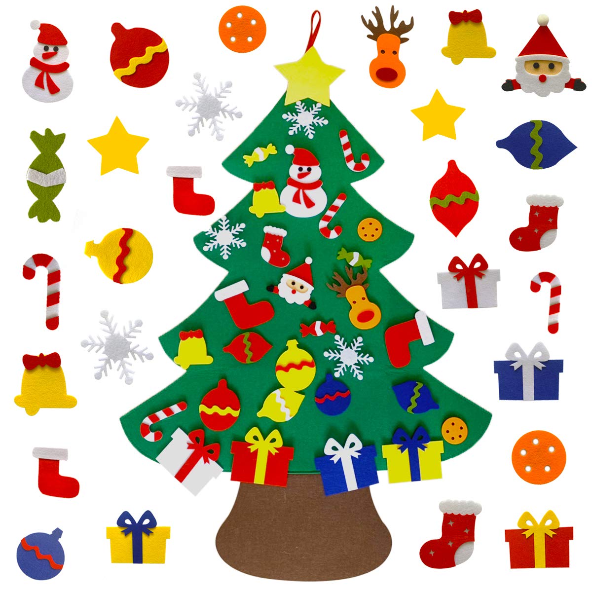 KEXMYShelly DIY Felt Christmas Tree with 30pcs Ornaments, Xmas Gifts for Kids New Year Handmade Christmas Door Wall Hanging Decorations