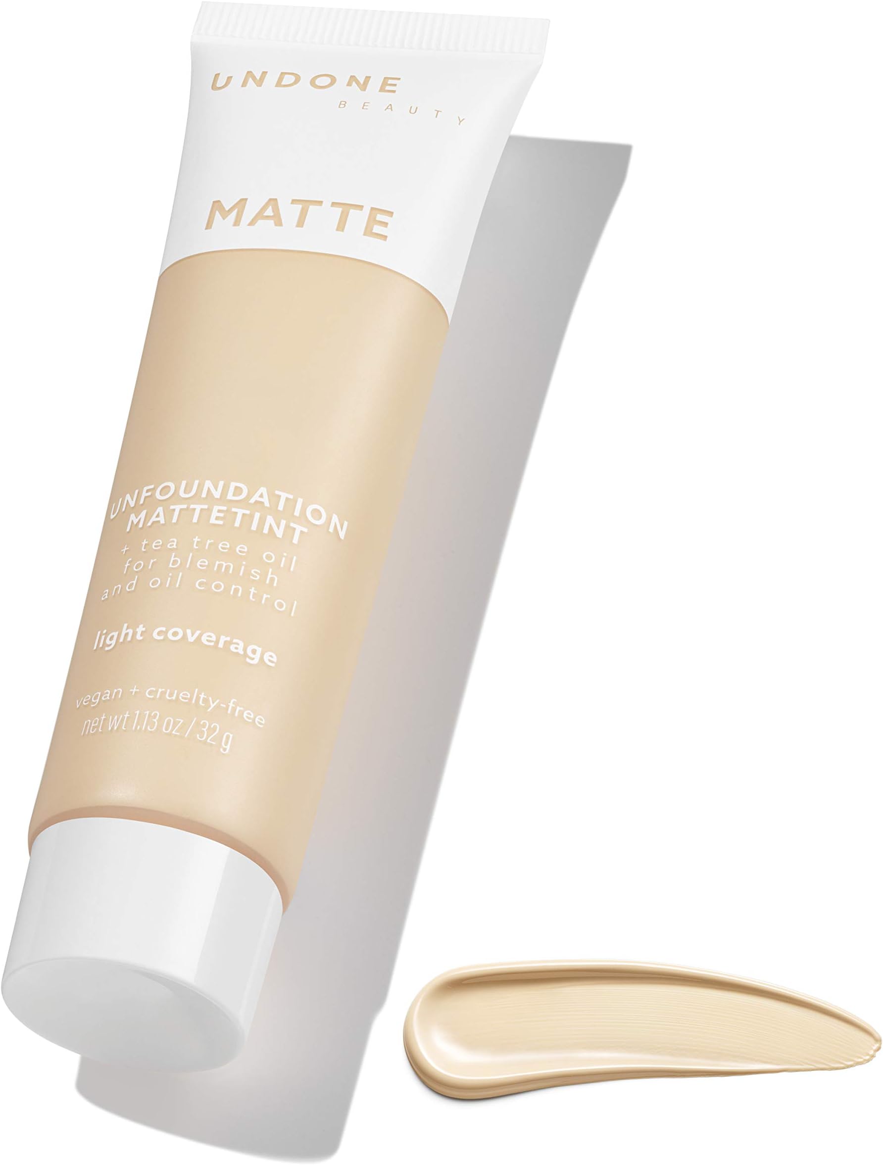UNDONE BEAUTYUnfoundation Light Coverage Matte Foundation with Lightweight Formula for Even Skin Tone and Natural Looking Finish - Tea Tree for Oil Absorbing & Blemish Control - Pearl Light