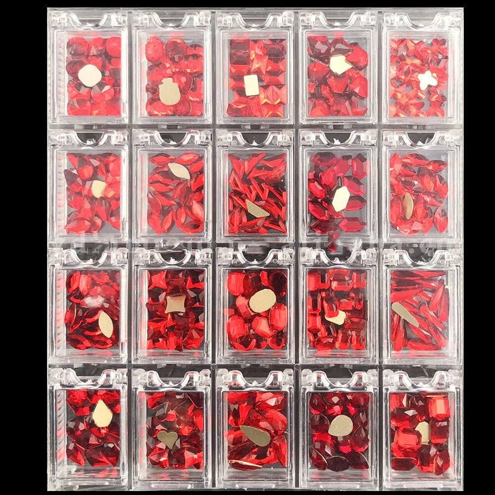 20 Size/400Pcs Nail Rhinestones Crystal Nail Art Rhinestone Mixed Shape Gems Nail Art 3D Decoration Flatback Glass Diamond