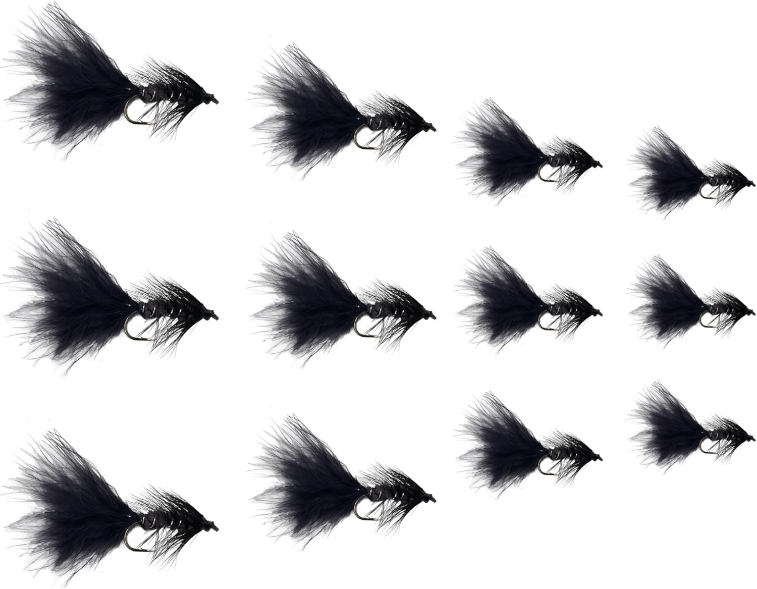 Feeder Creek Fly Fishing Flies | Woolly Bugger Flies 12pc Fly Fishing Flies | Streamer Flies | Trout Flies | Bass Flies | 4 Size Fly Fishing Fly Assortment | Sizes 6,8,10,12 (Black and Olive)