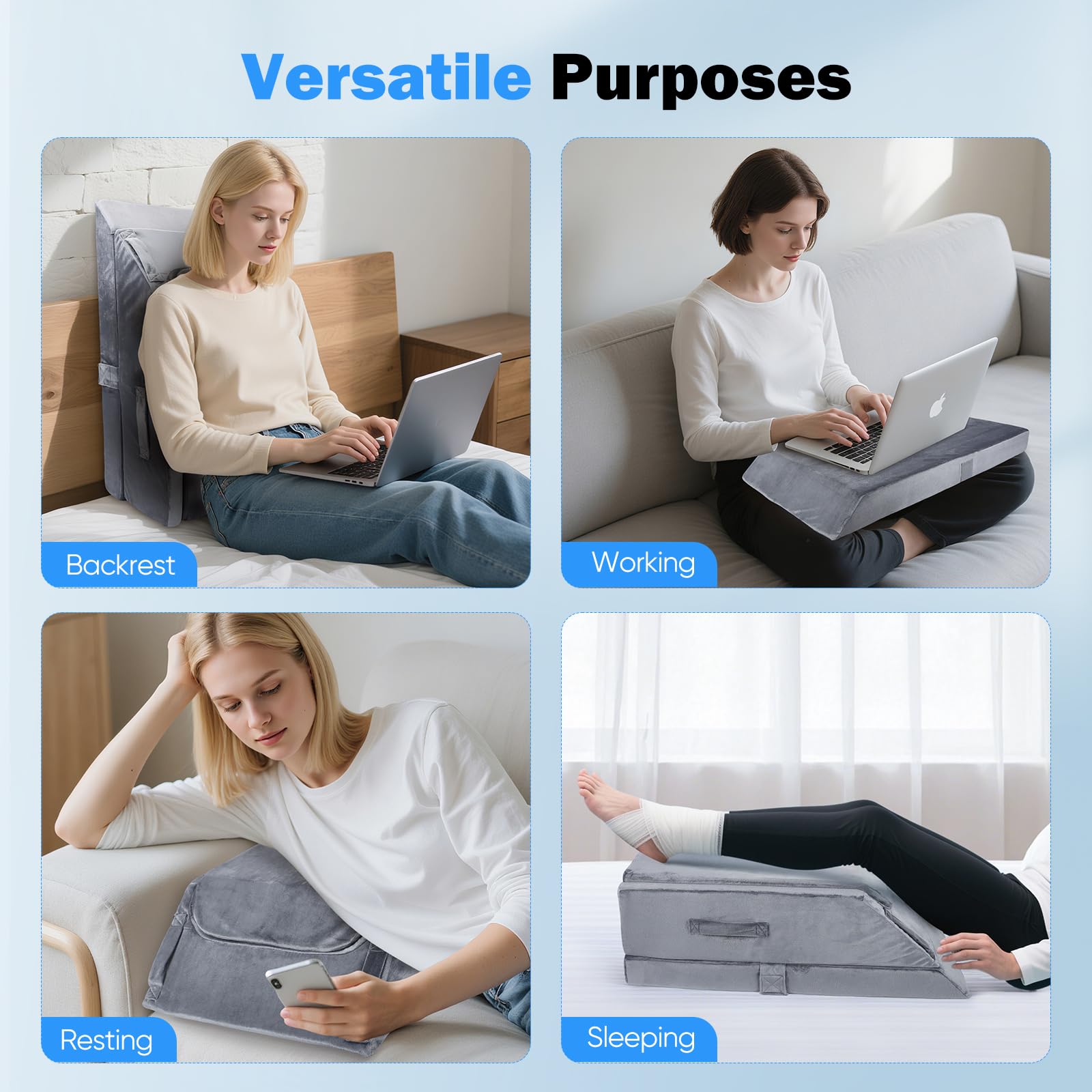 Cuscino per le gambe regolabile con 3 impostazioni di altezza, cuscino ergonomico in memory foam per il recupero post-operatorio e il sonno, Migliora la Circolazione, Riduce Gonfiori e Varici